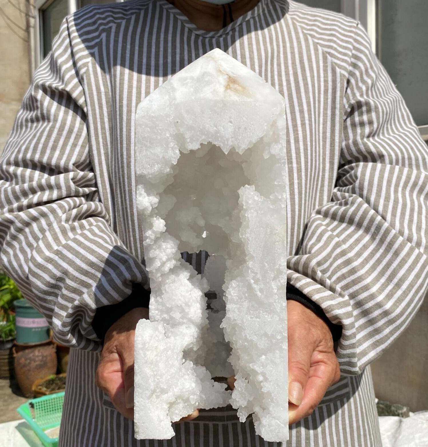 10.5lb Huge White Geodes Agate Sparkling Quartz Crystals Tower Rough Healing