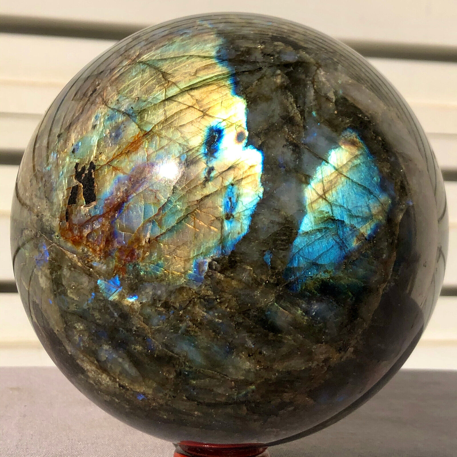 6.67b  Natural labradorite ball rainbow quartz crystal sphere gem reiki healing