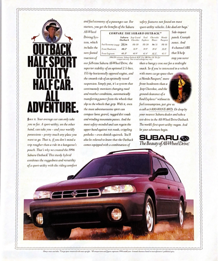 1996 Subaru Outback Wagon Vintage Retro Print Ad \