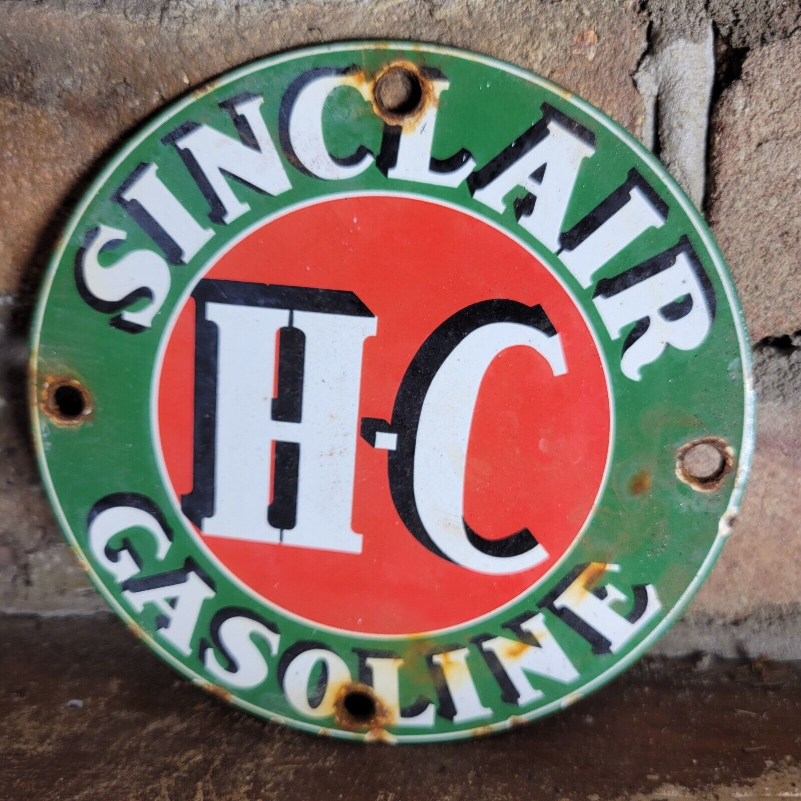 VINTAGE SINCLAIR H-C GASOLINE PORCELAIN GAS STATION PUMP MOTOR OIL DOOR SIGN 5\