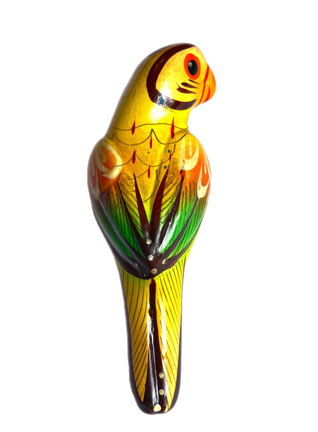 Vintage Mexico Talavera Yellow Parrot Bird Hand Painted Ceramic Hanging Hole 5”