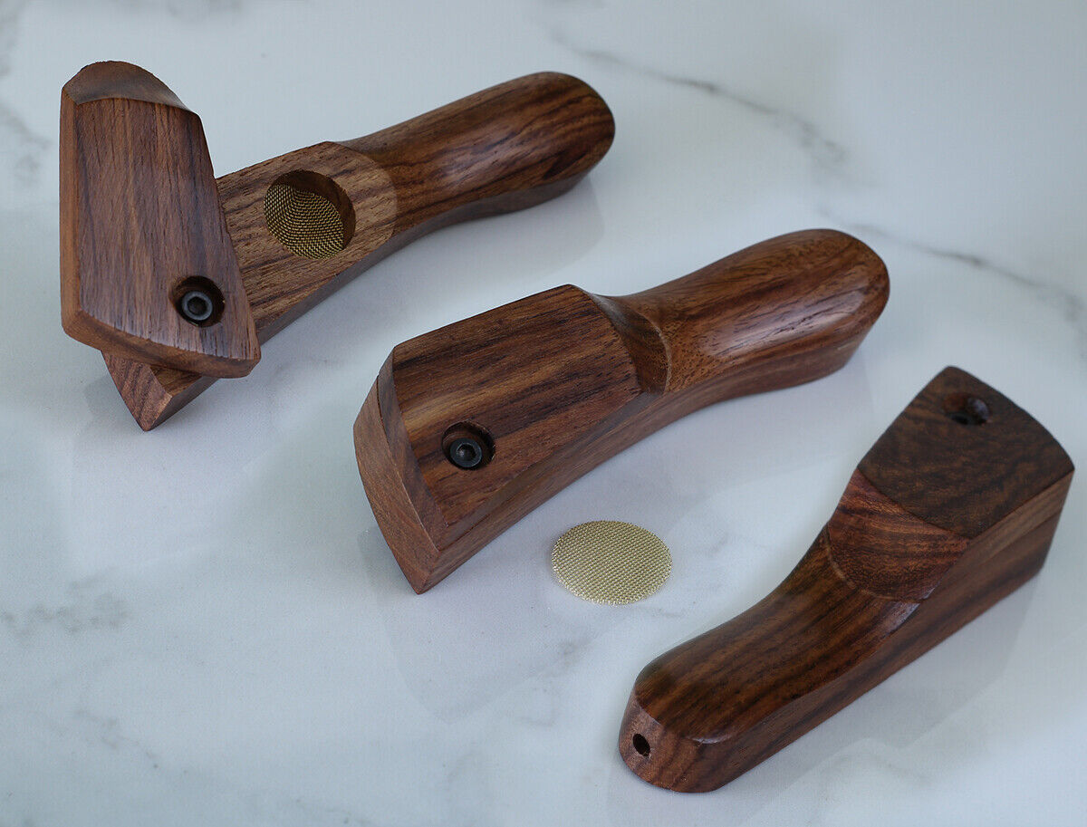 (lot of 3) Curved & Matching Lid Premium Wood Hand Crafted Smoking Pipe
