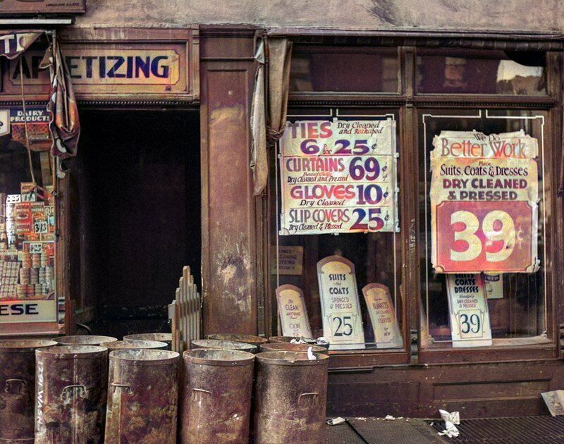 1936 BRONX DRY CLEANERS STORE FRONT Color Tinted DEPRESSION ERA PHOTO  (199-Y)