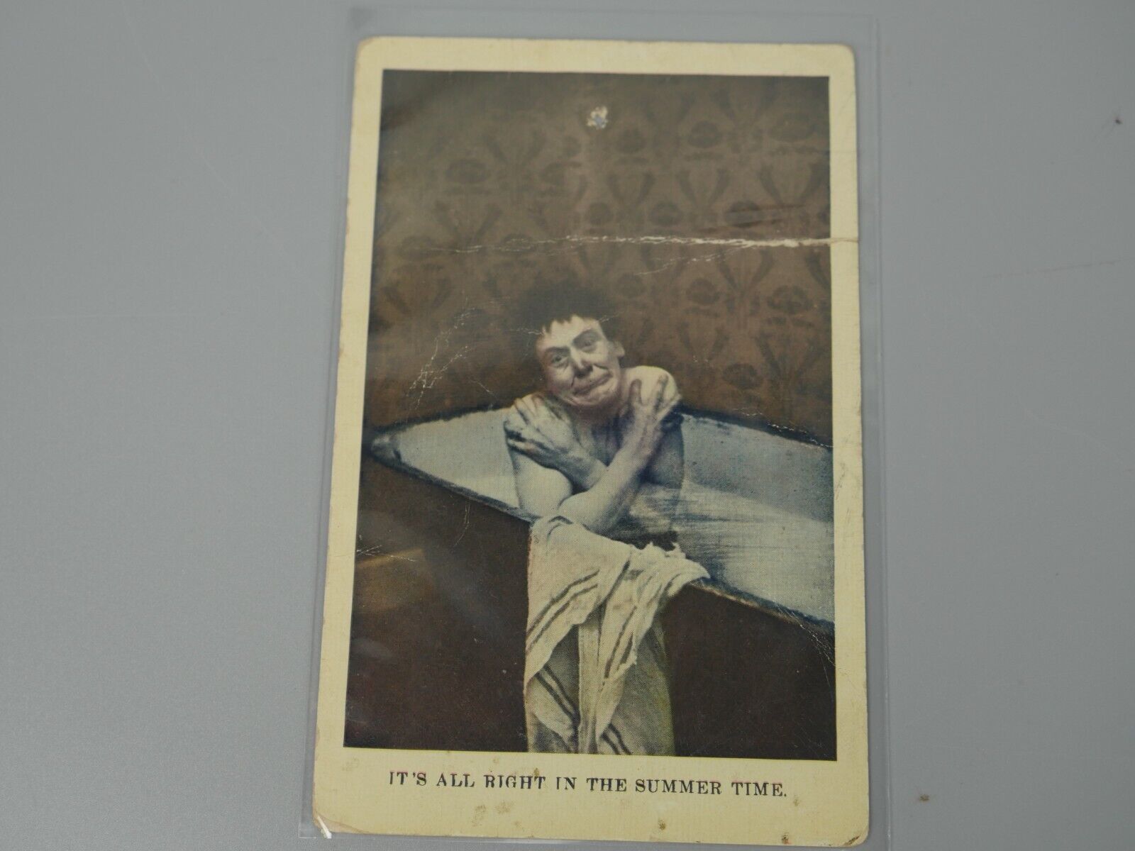 Antique Photo Postcard Creepy Man in Tub: 1909