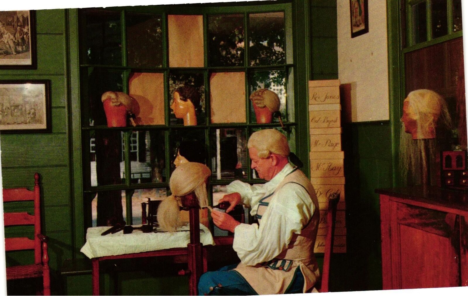 Vintage Postcard- Perukemaker\'s shop, Williamsburg VA 1960s