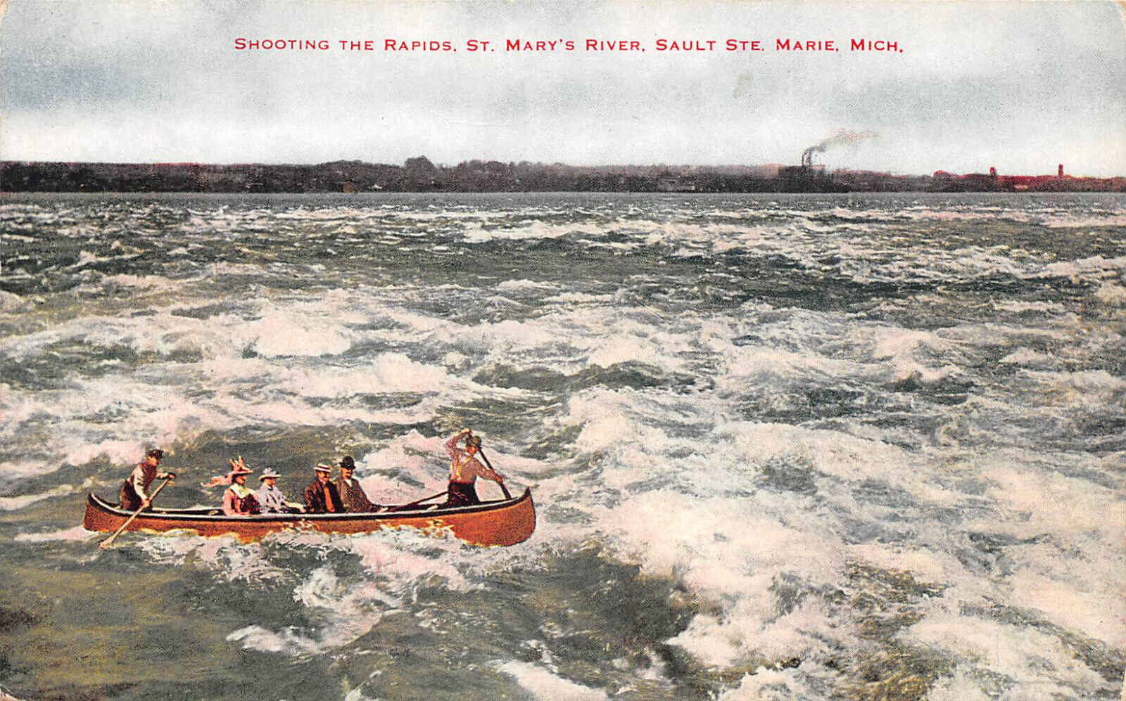 UPICK Postcard Shooting The Rapids St Marys River Sault Ste Marie Michigan c1910