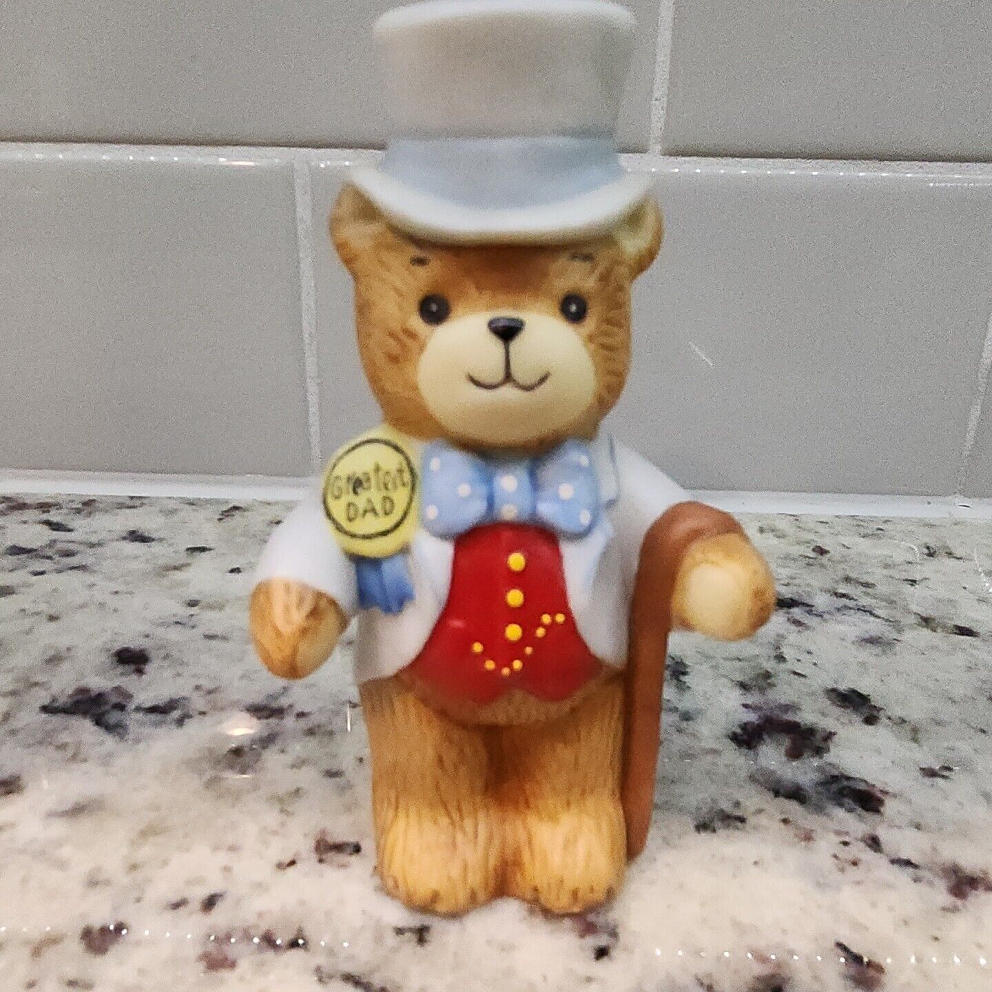 VINTAGE ENESCO LUCY AND ME GREATEST DAD BEAR WITH TOP HAT FIGURINE