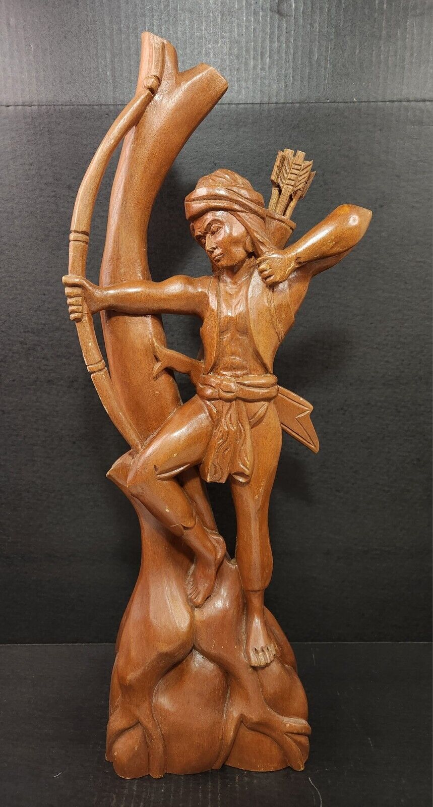 Tall Handcarved American Indian Shooting Bow Wood  Carving 24 Inches Tall