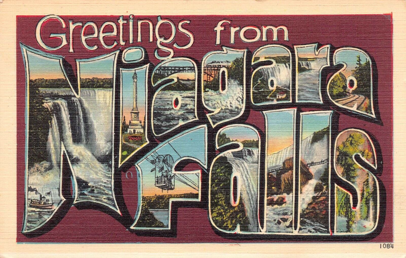 Large Letter: Greetings From Niagara Falls, N.Y., Early Linen Postcard, Unused 