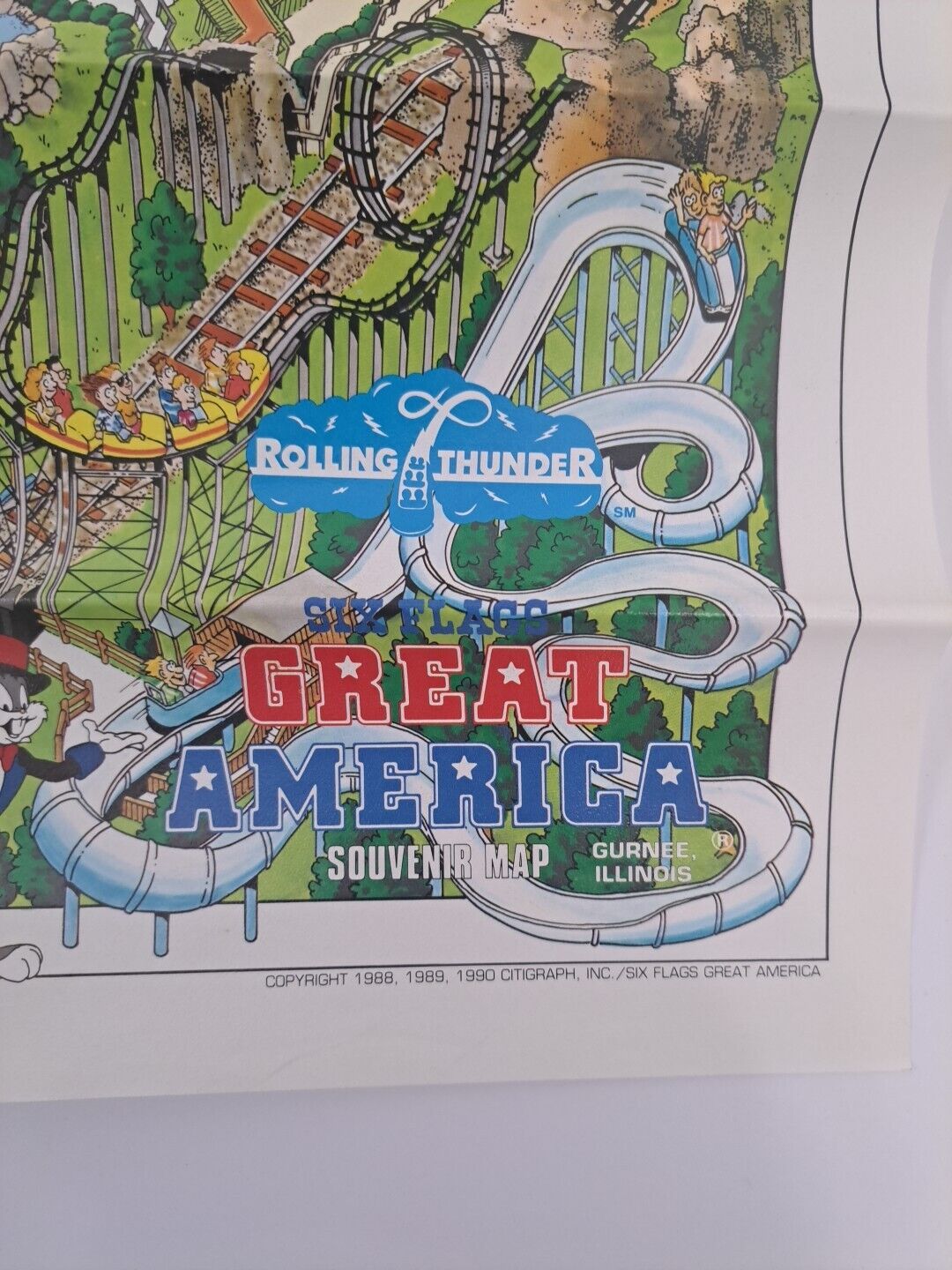 Six Flags Great America Amusement Park Souvenir Map- 1990 Gurnee Illinois
