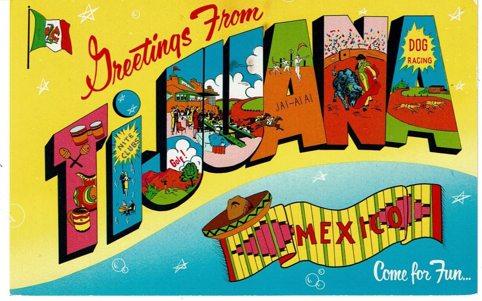 vintage 1970s Greetings Tijuana Mexico big large letter spellout Postcard chrome
