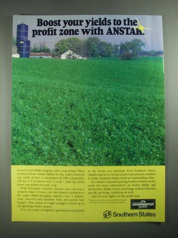 1987 Southern States Anstar Alfalfa Ad - Boost Your Yields