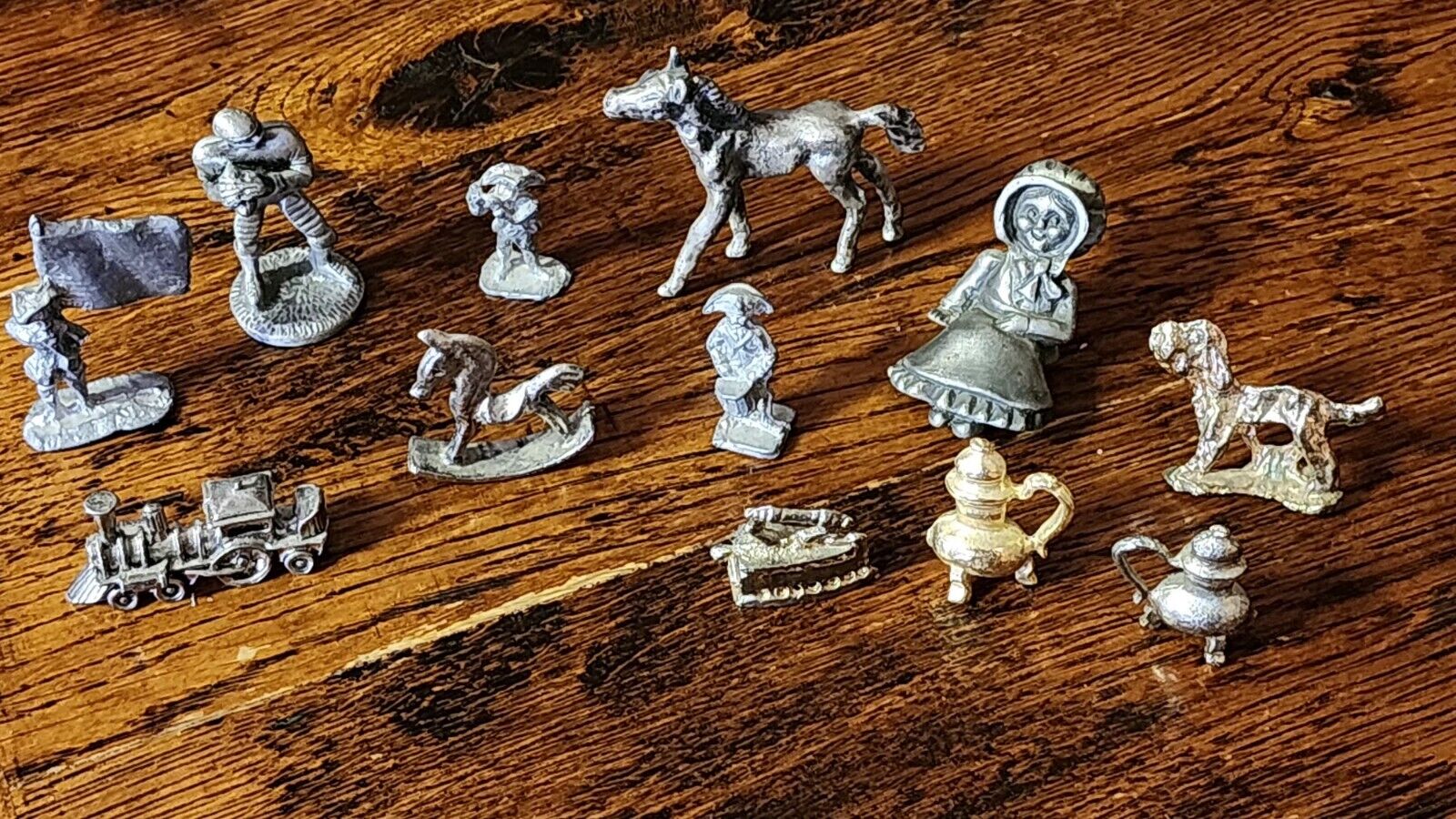 12 Vintage Miniature Pewter Lead Metal Figurines Soldiers Horse Train Mixed