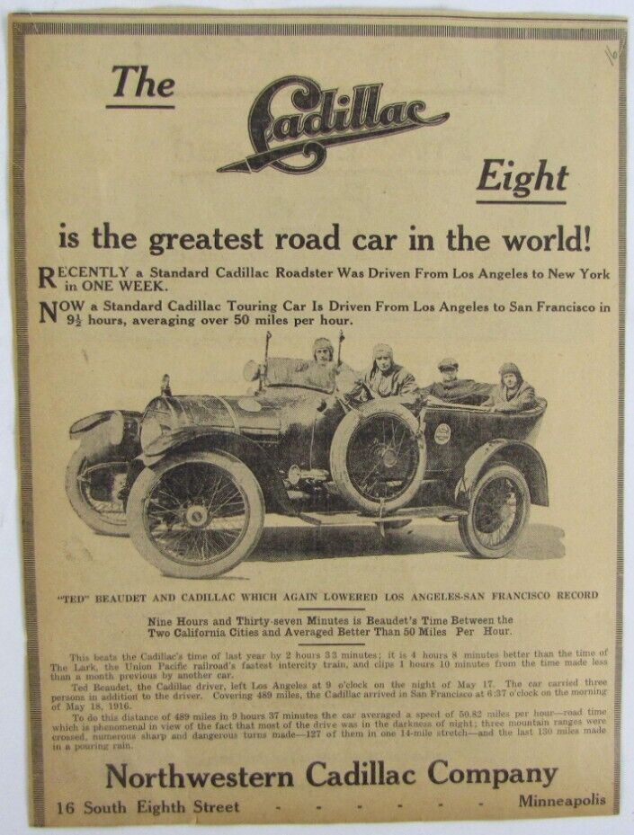 Vintage 1916 CADILLAC Roadster Car Newspaper Print Ad