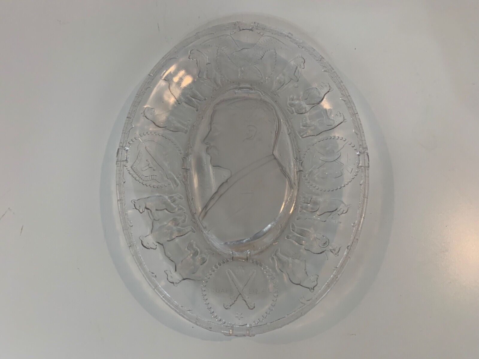 Antique Theodore Roosevelt “A Square Deal” Clear Glass Tray / Platter