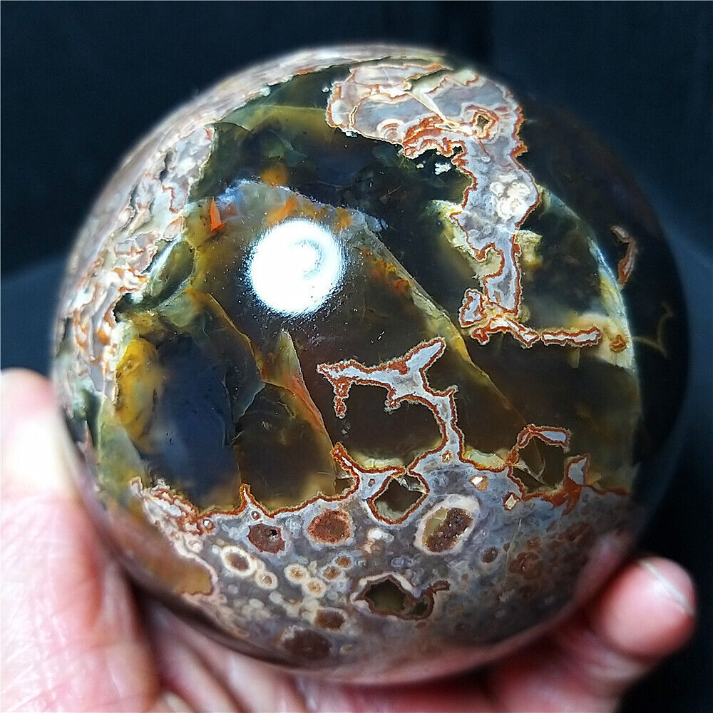 Rare 808.3g Natural Polished  Colorful Volcano Agate Crystal Ball Healing  A3603