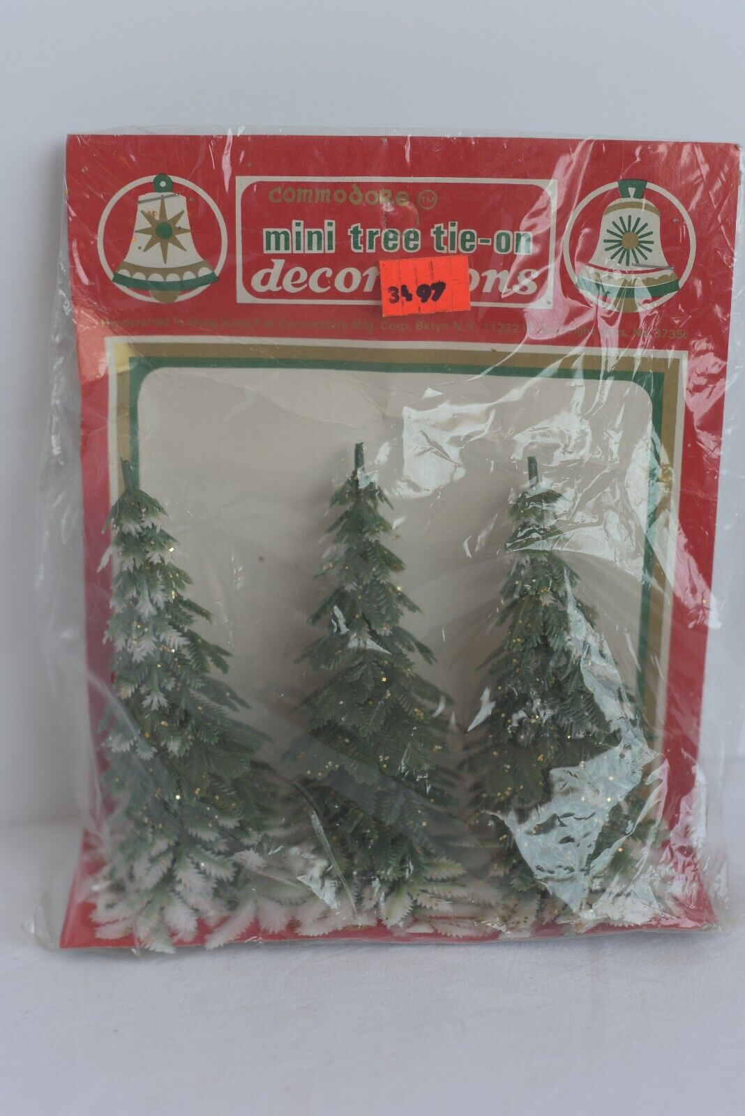NOS Vintage Plastic Mini TREE TIE-ON Holiday/Christmas Decorations Sealed (S)