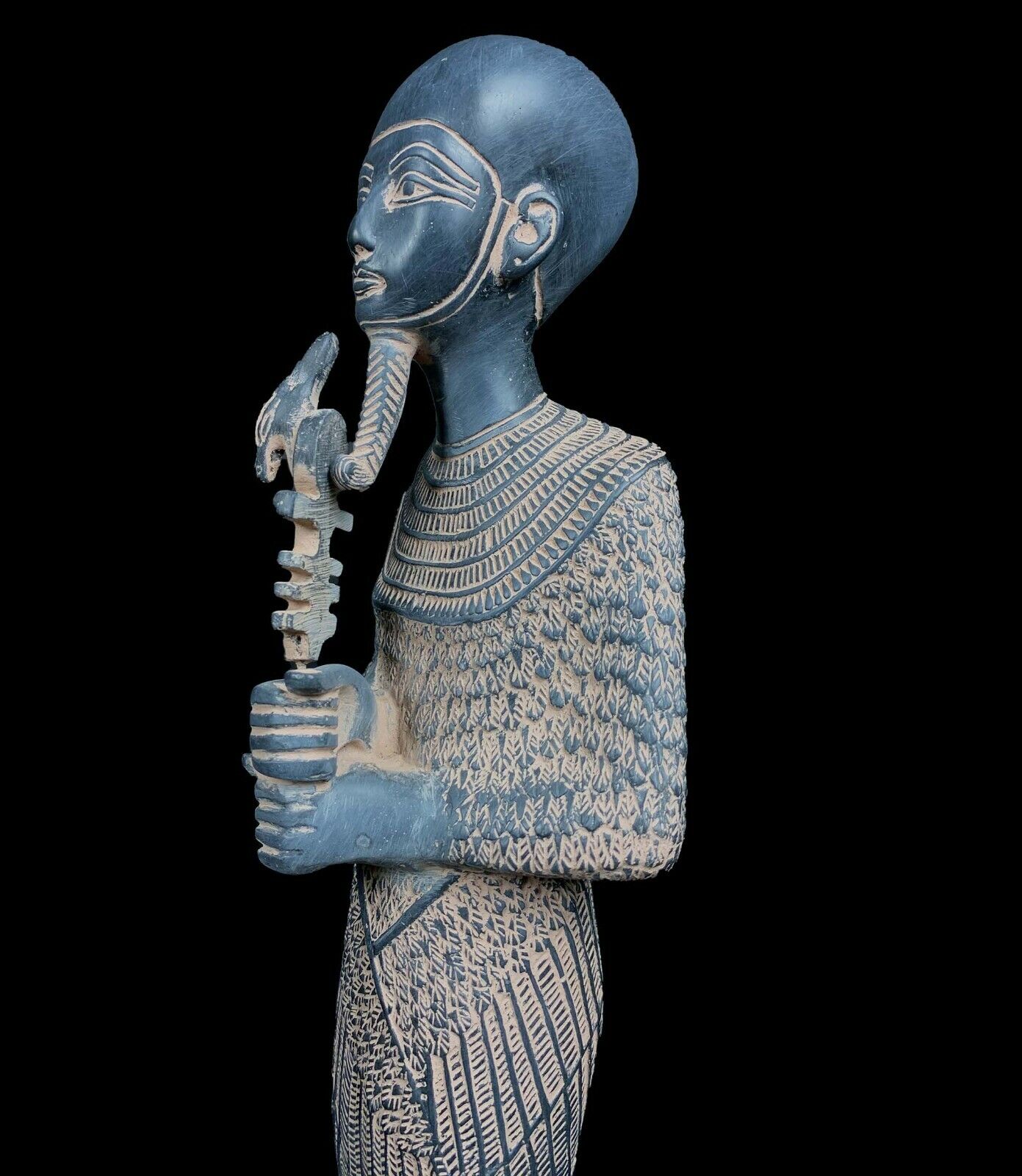 Fantastic Egyptian Ptah god standing & holding the stick