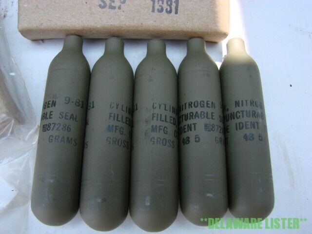 US Military Truck/Jeep/Humvee Lot of 5 Co2 Nitrogen Filled Cylinders for Decon.