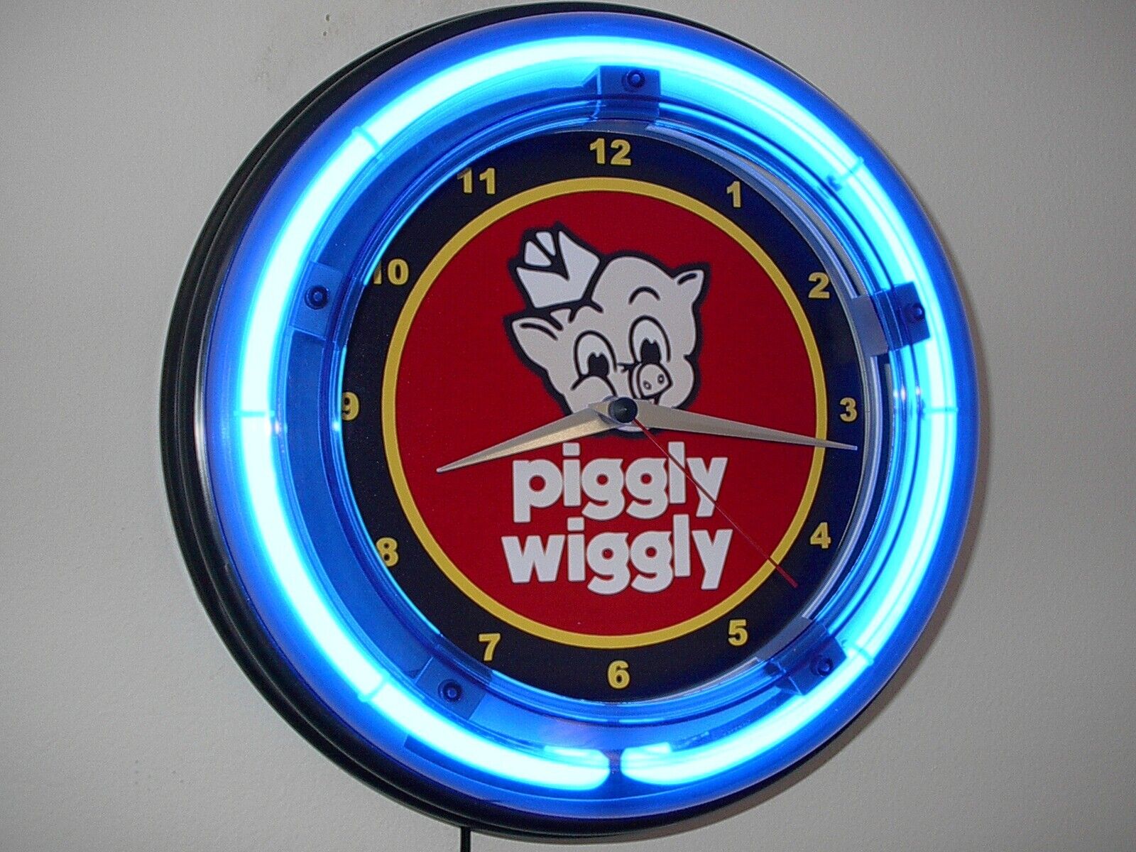 Piggly Wiggly Pig Grocery Store Advertising Kitchen Diner Neon Wall Clock Sign