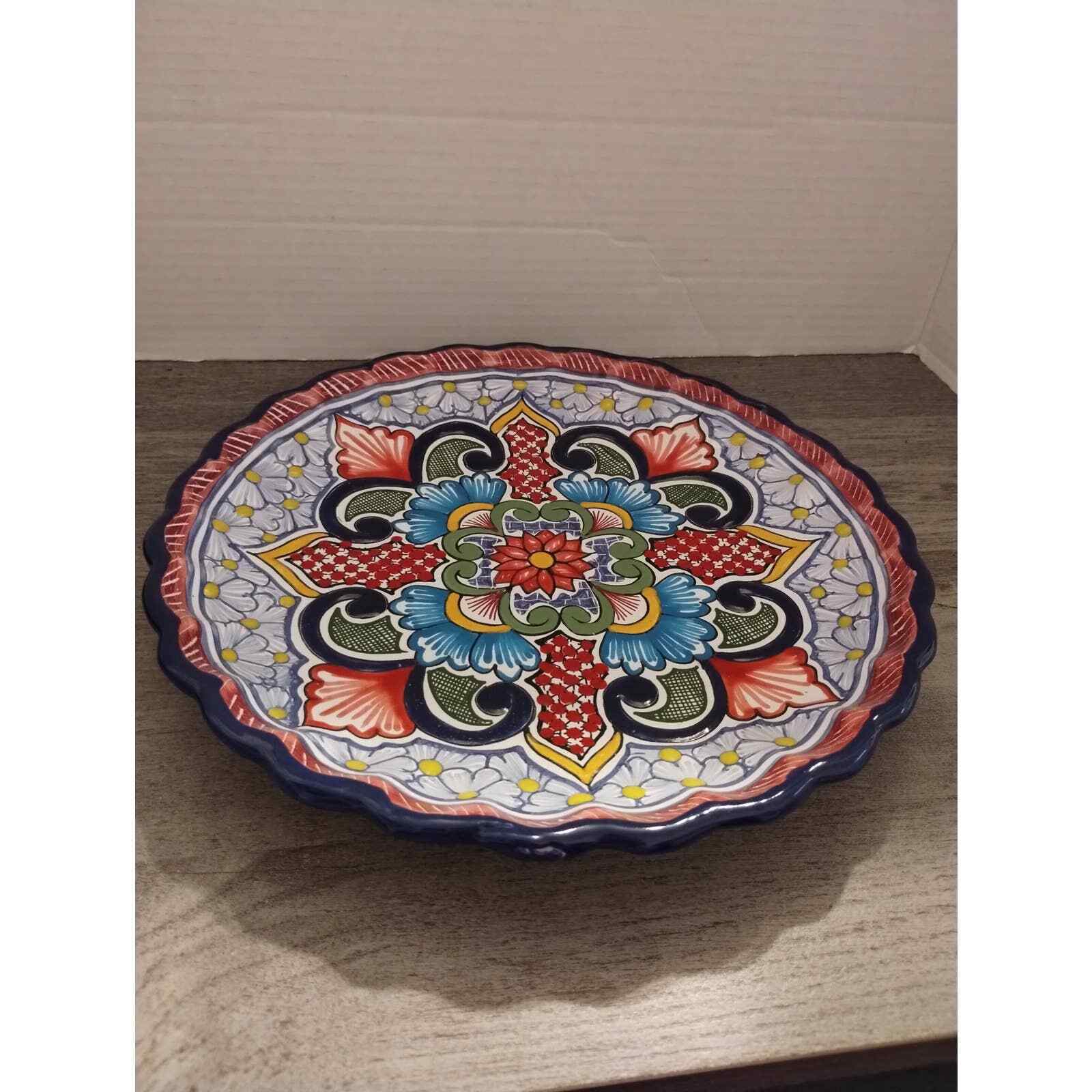 Del Angel Mexico Ceramic Pottery Plate Wall Hanging Folk Art 11 1/2”