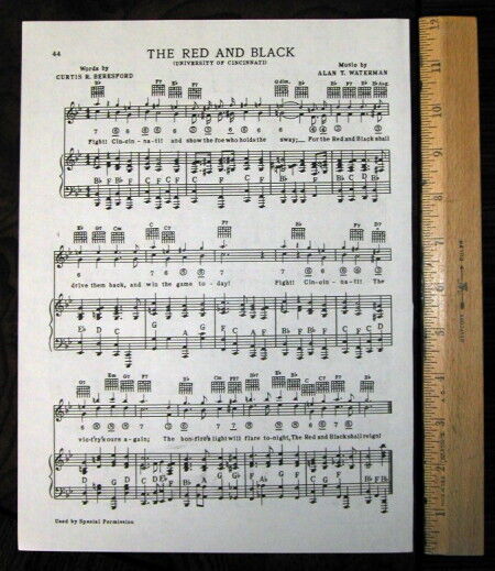 UNIVERSITY OF CINCINNATI Vintage Song Sheet c1938 