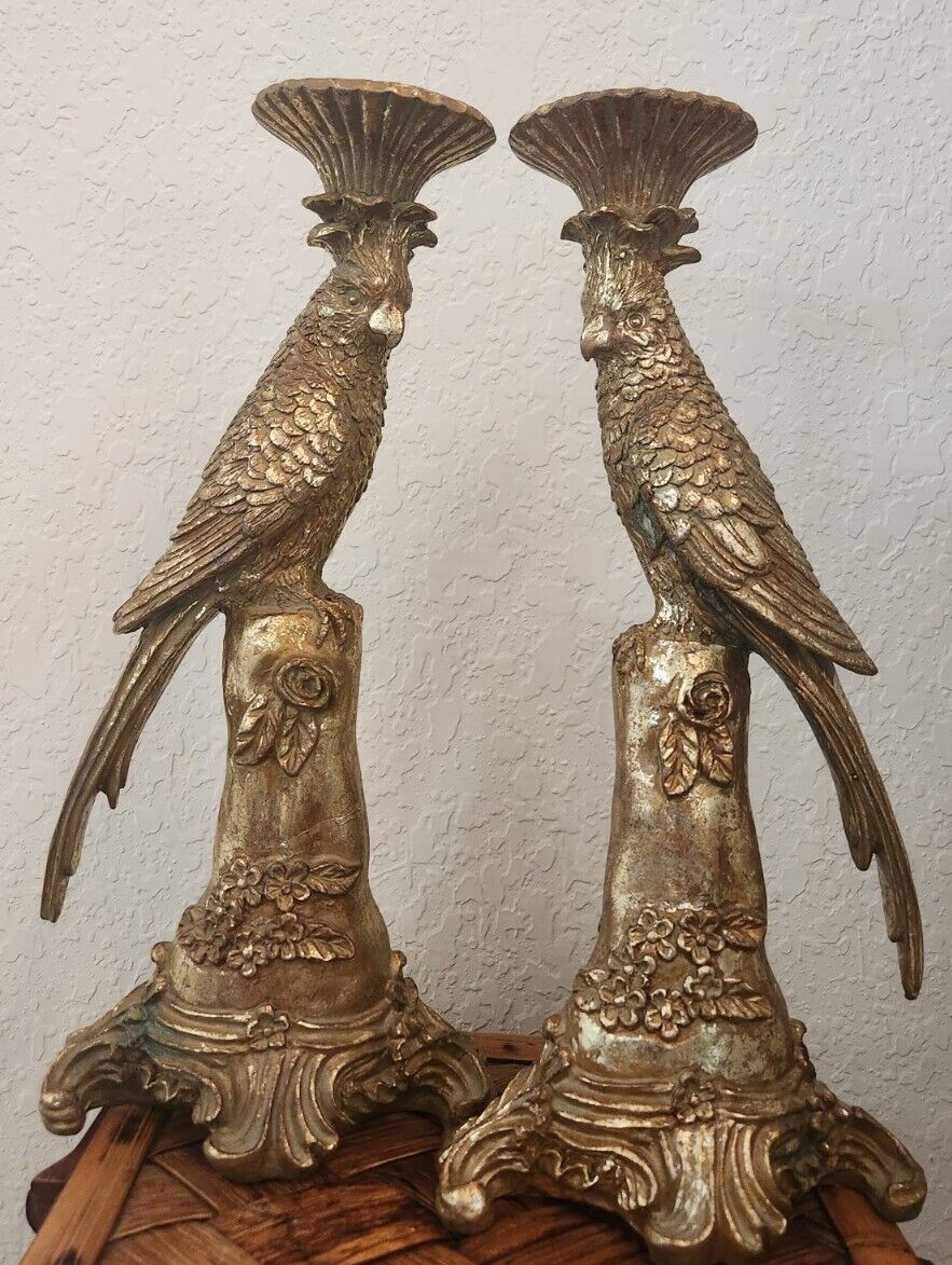 Pair Of Gold Parrot Bird Candle Holder Candlesticks 16” T🦜