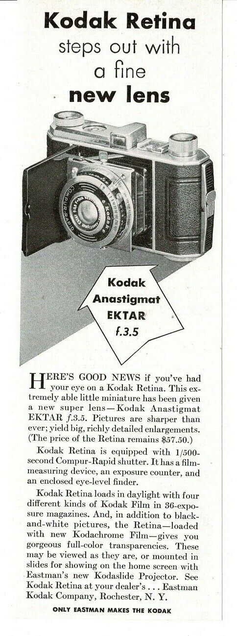 1939 KODAK Retina camera Vintage Print Ad