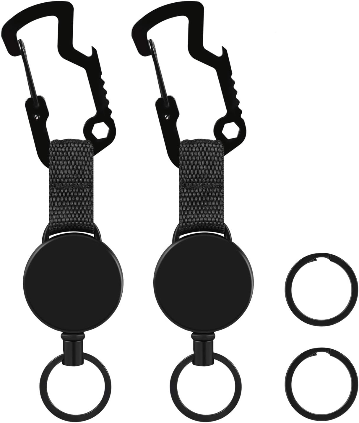 2Pcs Retractable Key Tool Reel Holder Steel Clip Chain Belt Heavy Duty Split US