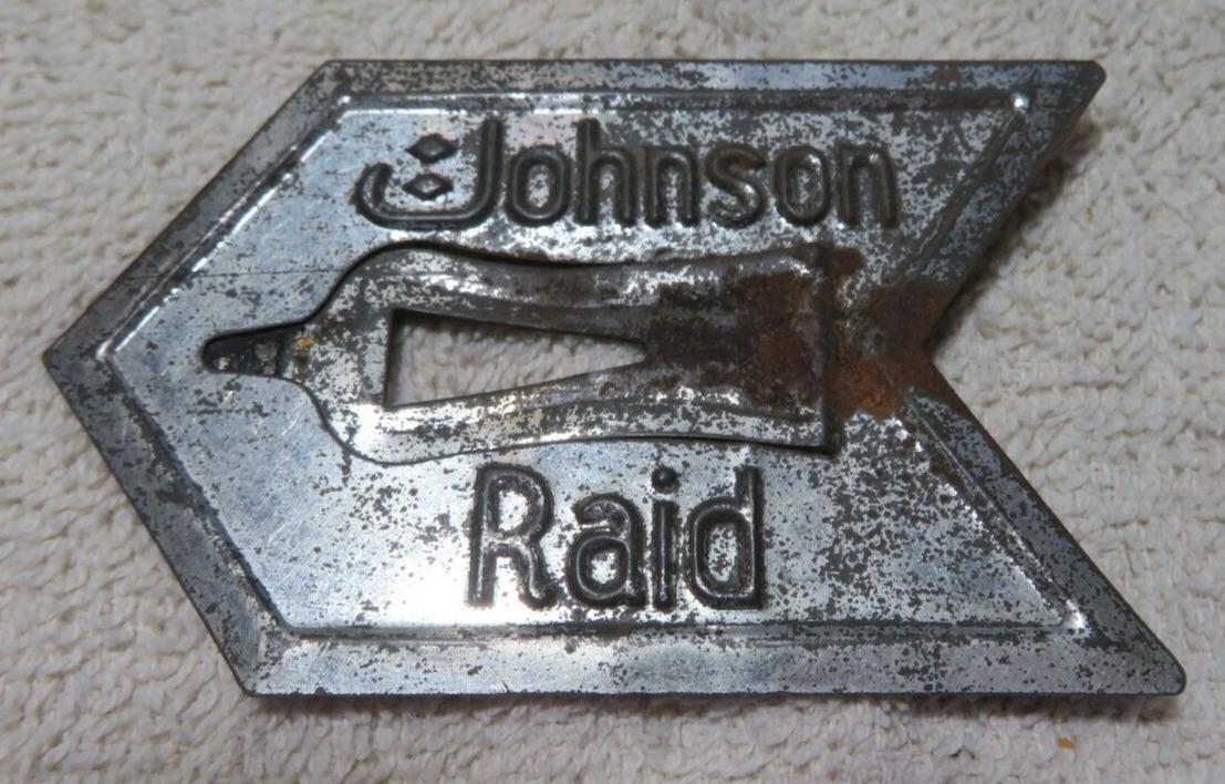 Vintage Johnson Raid Metal Arrow Tin Piece, Pesticide Advertising