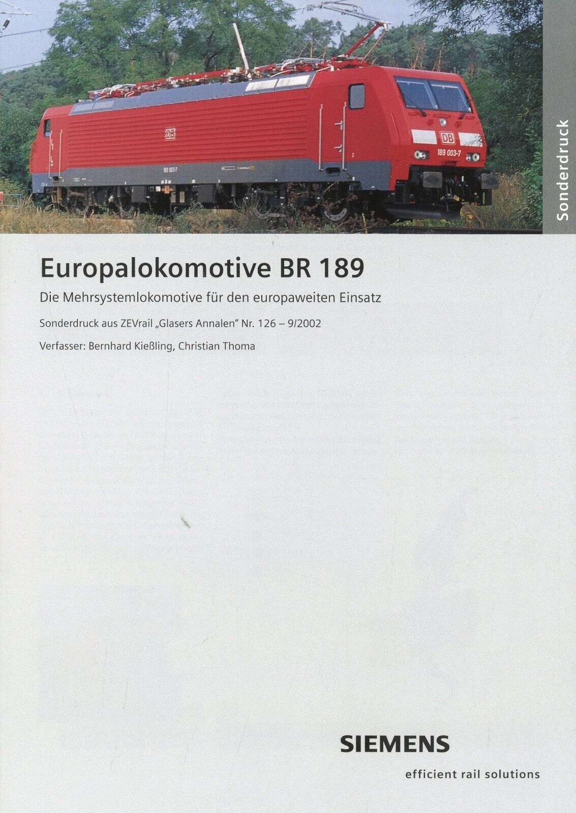 Siemens BR 189 European Palocomotive Special Print ZEVrail Glasers Annals 126 9/2002