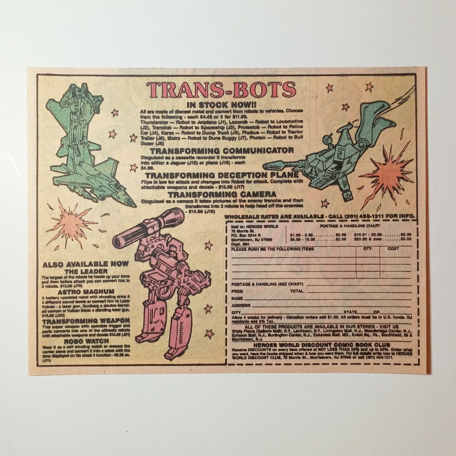 Trans-Bots vintage 1984 print ad for 1980s transformers robot toys