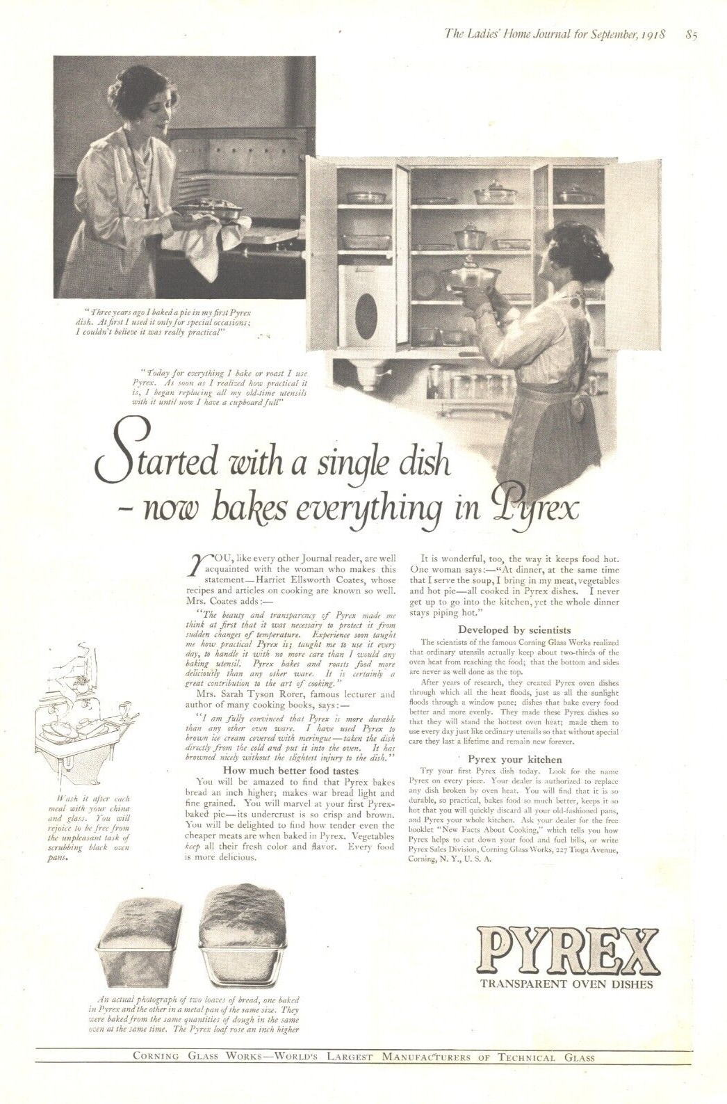 1918 Pyrex Antique Print Ad WW1 Era Bakes Everything Kitchen