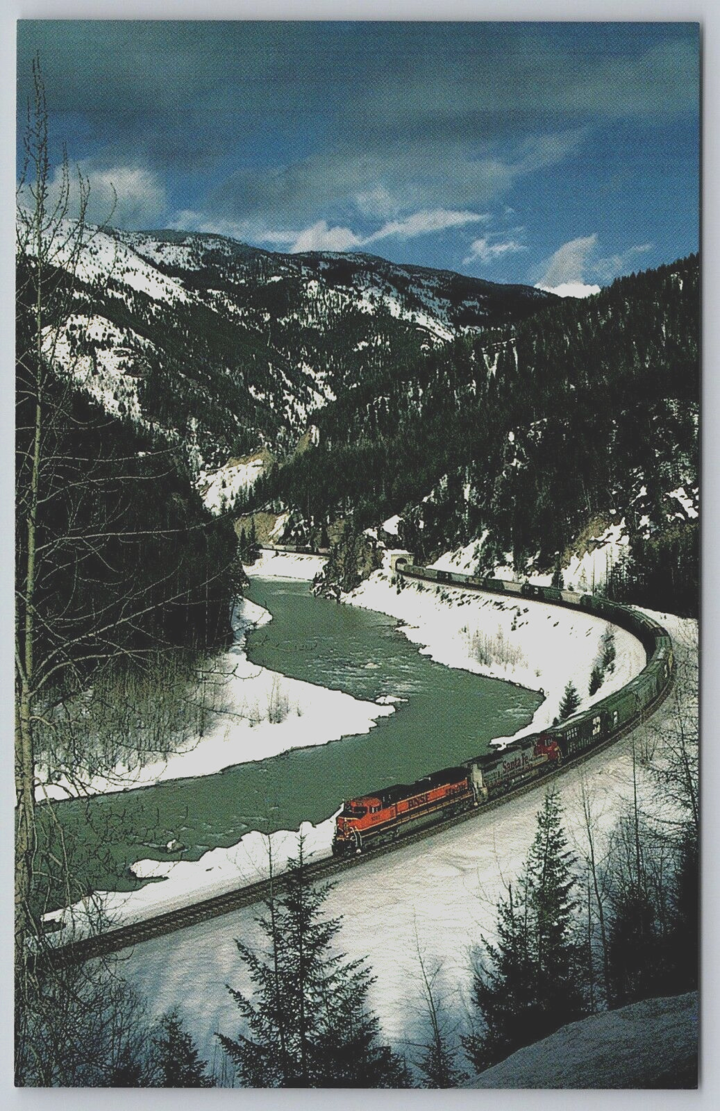 Burlington Northern Santa Fe Train Flathead River West Glacier MT Postcard G31