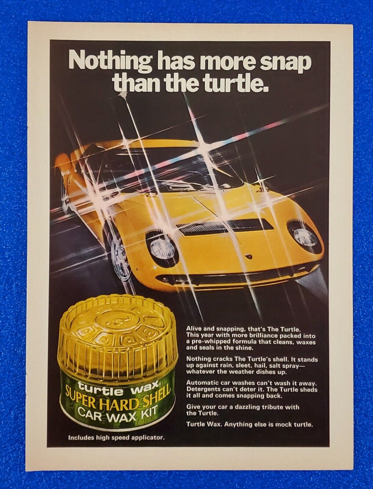 1971 TURTLE WAX SUPER HARD SHELL CAR WAX KIT ORIGINAL COLOR PRINT AD SHIPS FREE