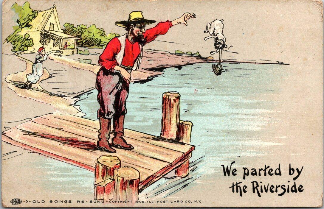 VINTAGE WE PARTED BY THE RIVERSIDE postcard Old Songs Re-Sung 1908 ~ Ships FREE