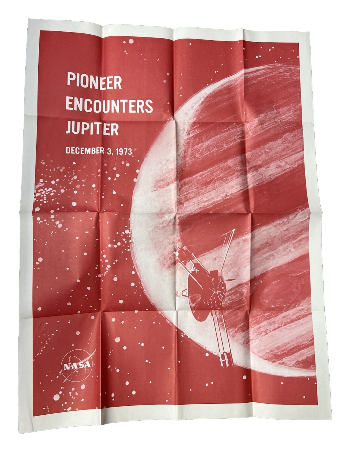 1973 NASA Folded Poster: Pioneer Encounters Jupiter  Dec 3, 1973