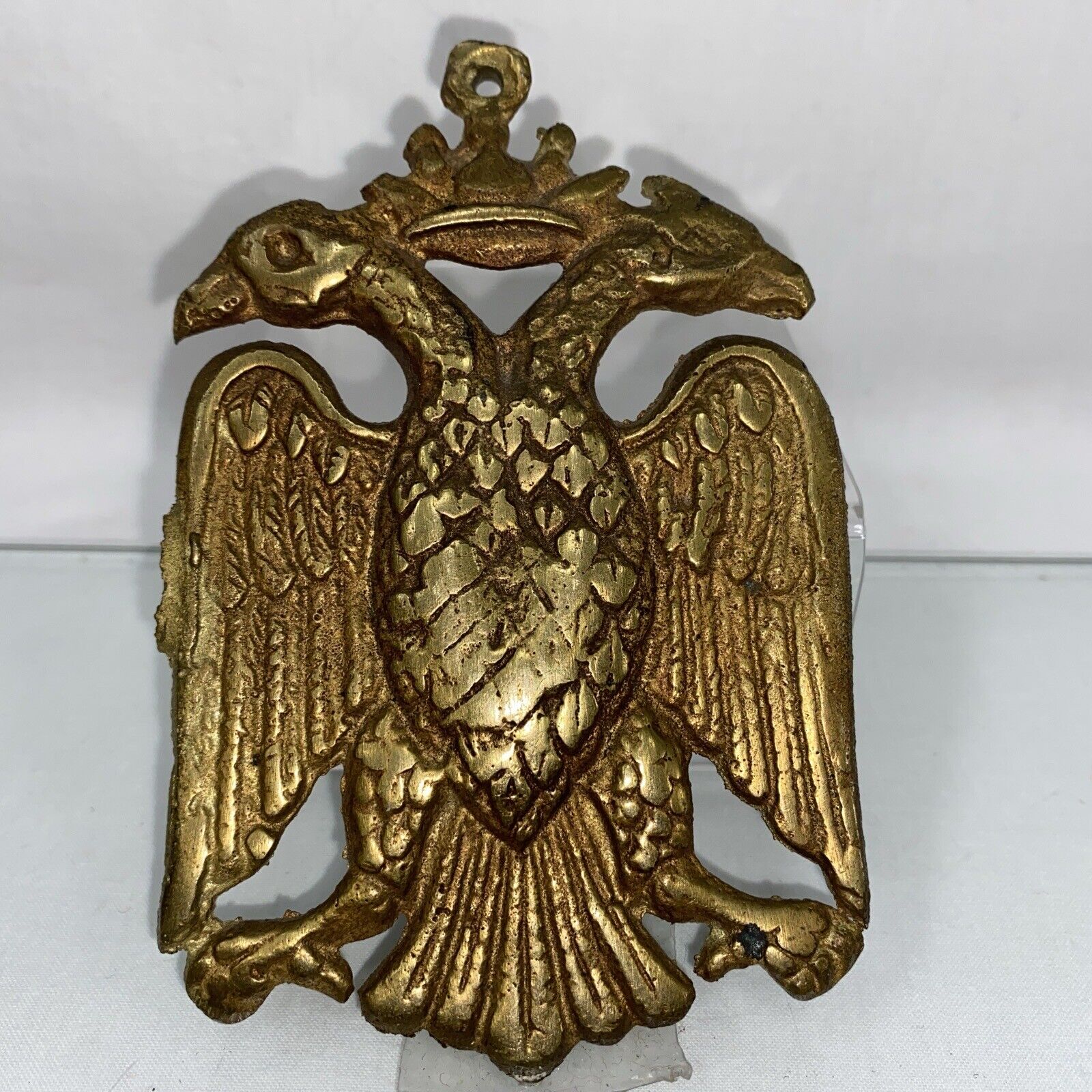 Byzantine Symbol Double-Headed Eagle Crest Coat Of Arms Vintage Brass Plate RARE