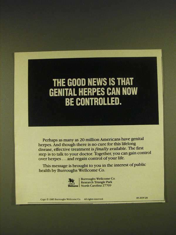 1985 Burroughs Wellcome Ad - genital herpes can now be controlled