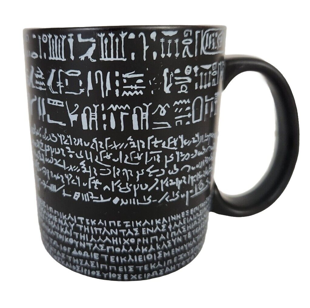 British Museum Rosetta Stone Hieroglyphics Ceramic Souvenir Coffee Mug Cup Black