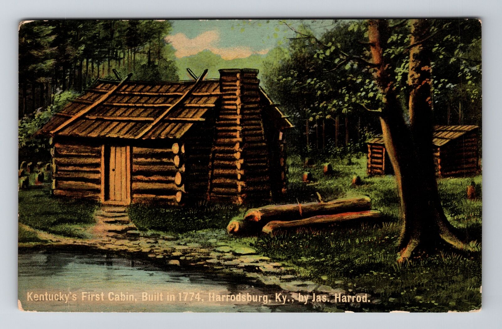 Harrodsburg KY-Kentucky, Kentucky\'s First Cabin Vintage Souvenir Postcard