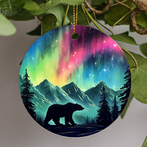 Northern Lights Animals, Bear, Holiday Christmas Gift, Christmas Ornament