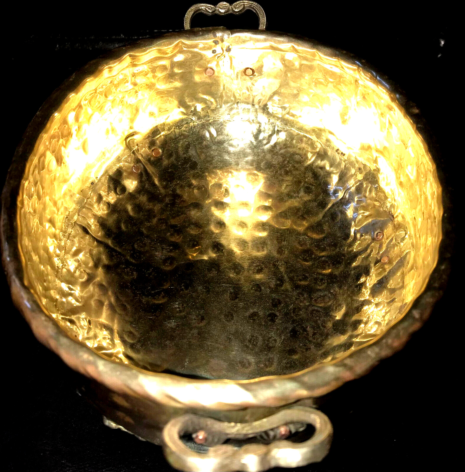Vintage Footed Hammered Brass Double Handled Pot, Brass Planter, Brass Bowl 3.5