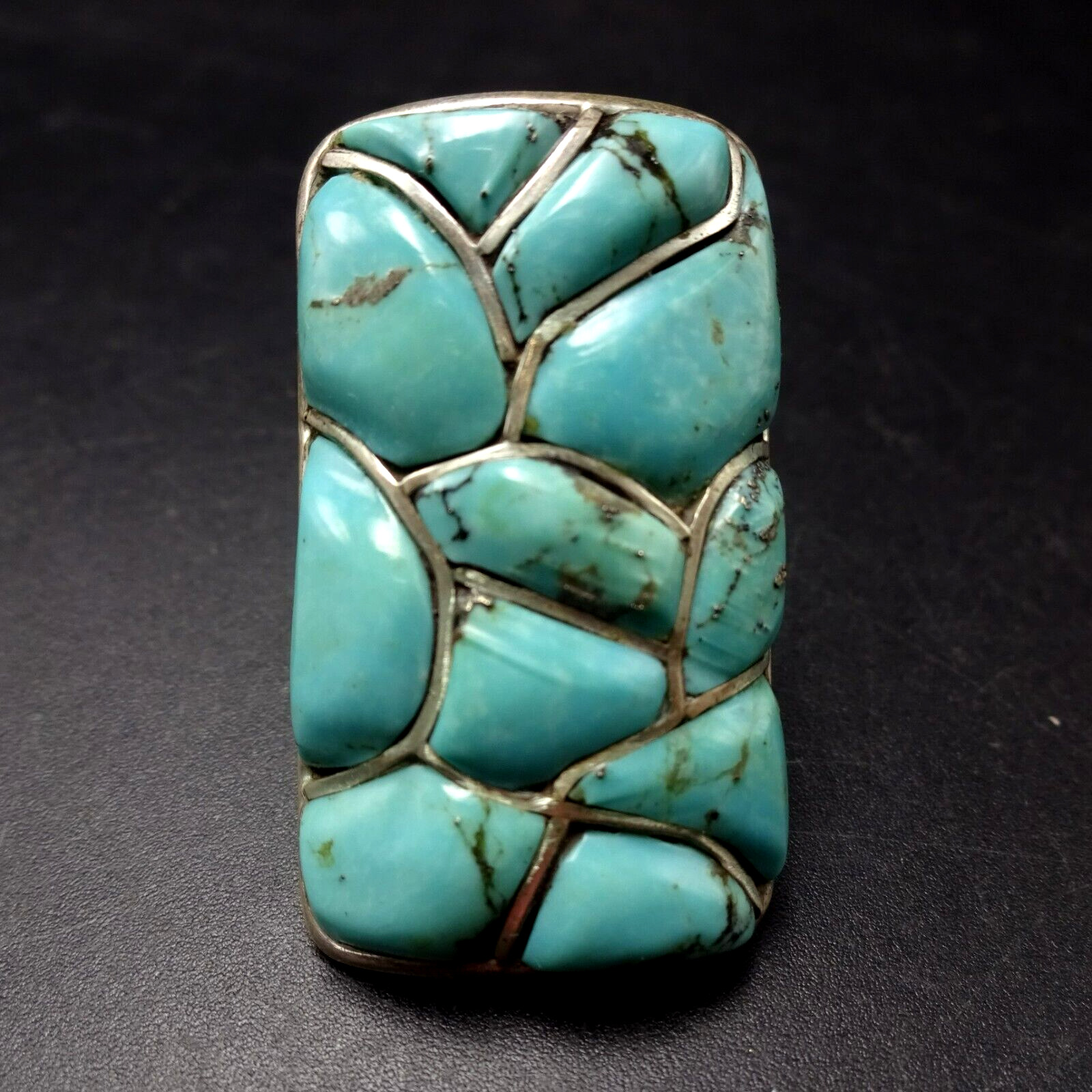 Vintage Navajo BENNY MARTIN Sterling Silver TURQUOISE Fish Scale Inlay RING sz 6