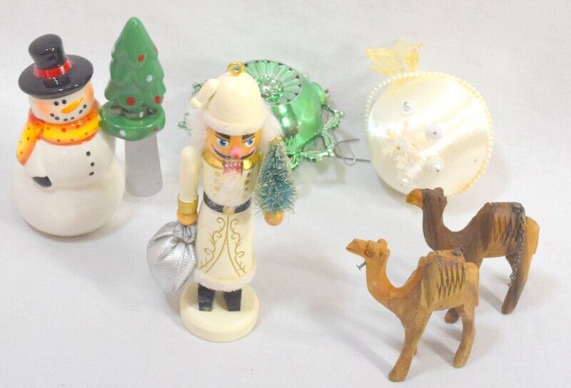 Christmas Ornaments - Random Lot Of 5 - Snowman Knife, Nutcracker, Satin Beaded