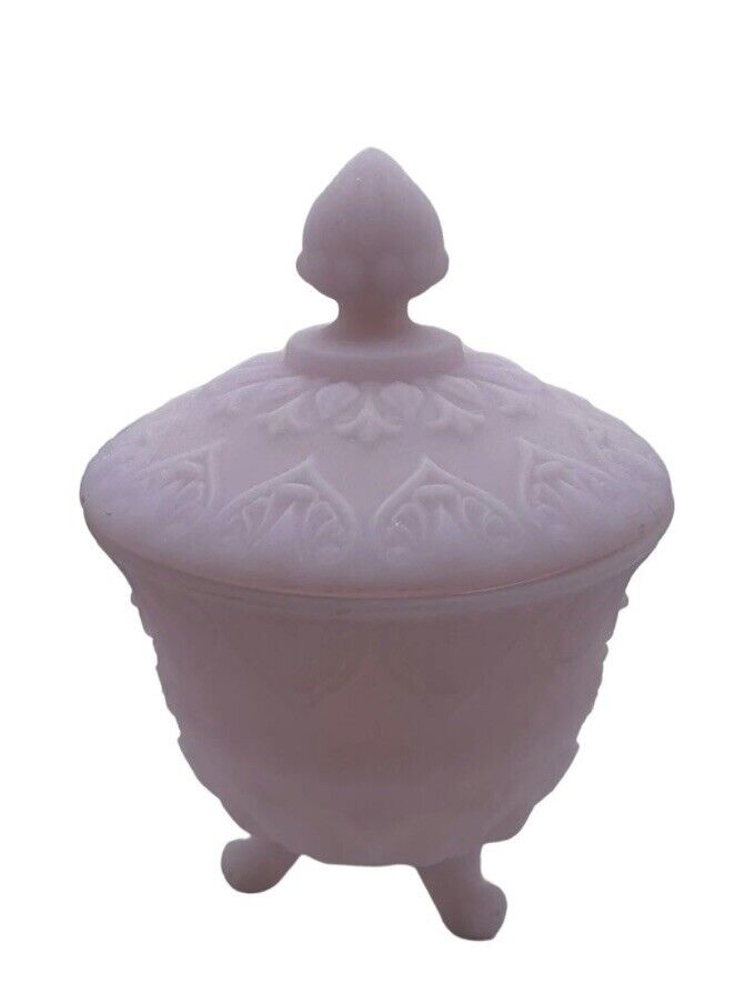 Vintage Satin Lavender Baroque Fenton Candy Dish 3 Footed Legs And Covered Lid