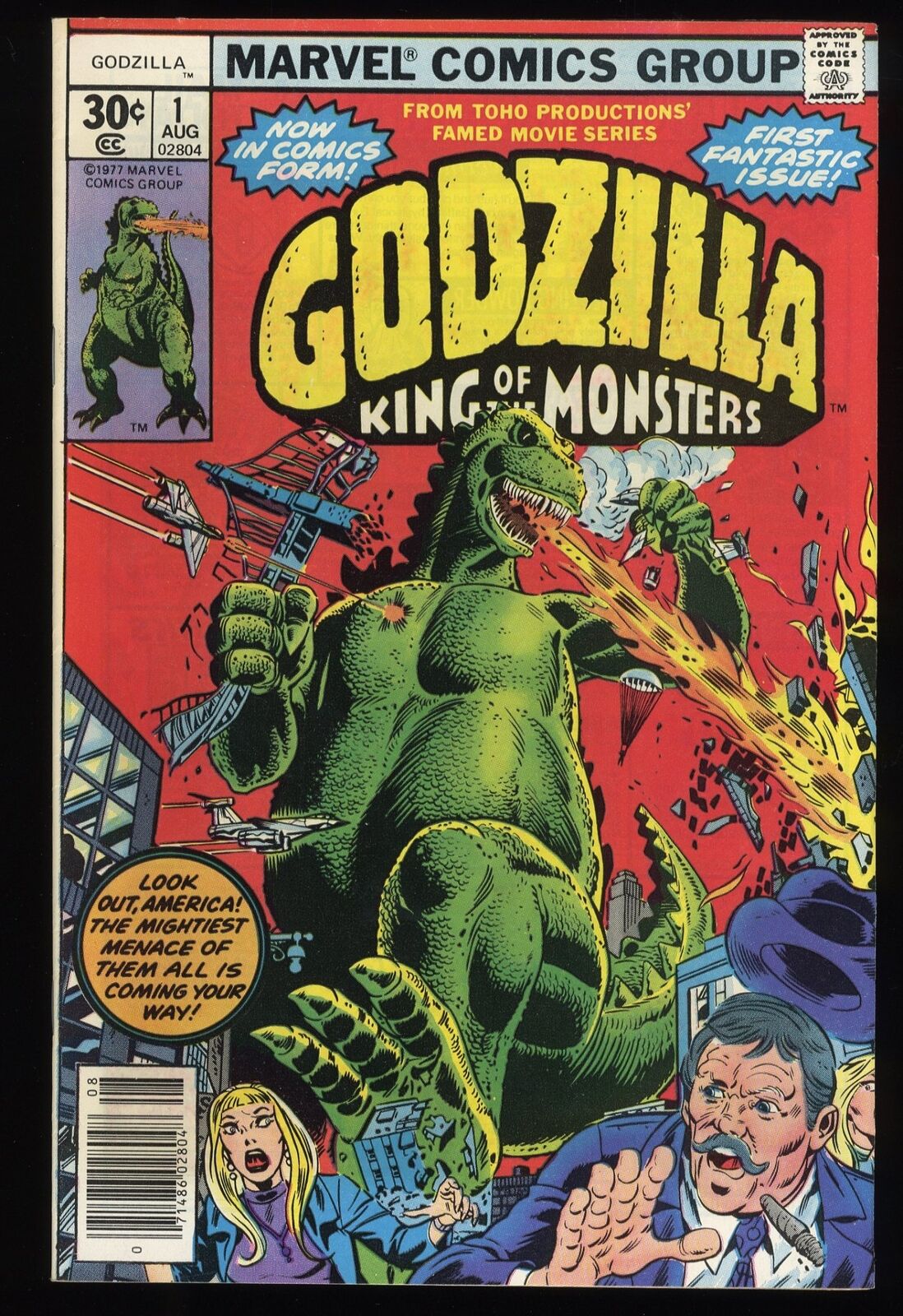 Godzilla #1 VF 8.0 Nick Fury Jimmy Woo Herb Trimpe Cover and Art Marvel 1977