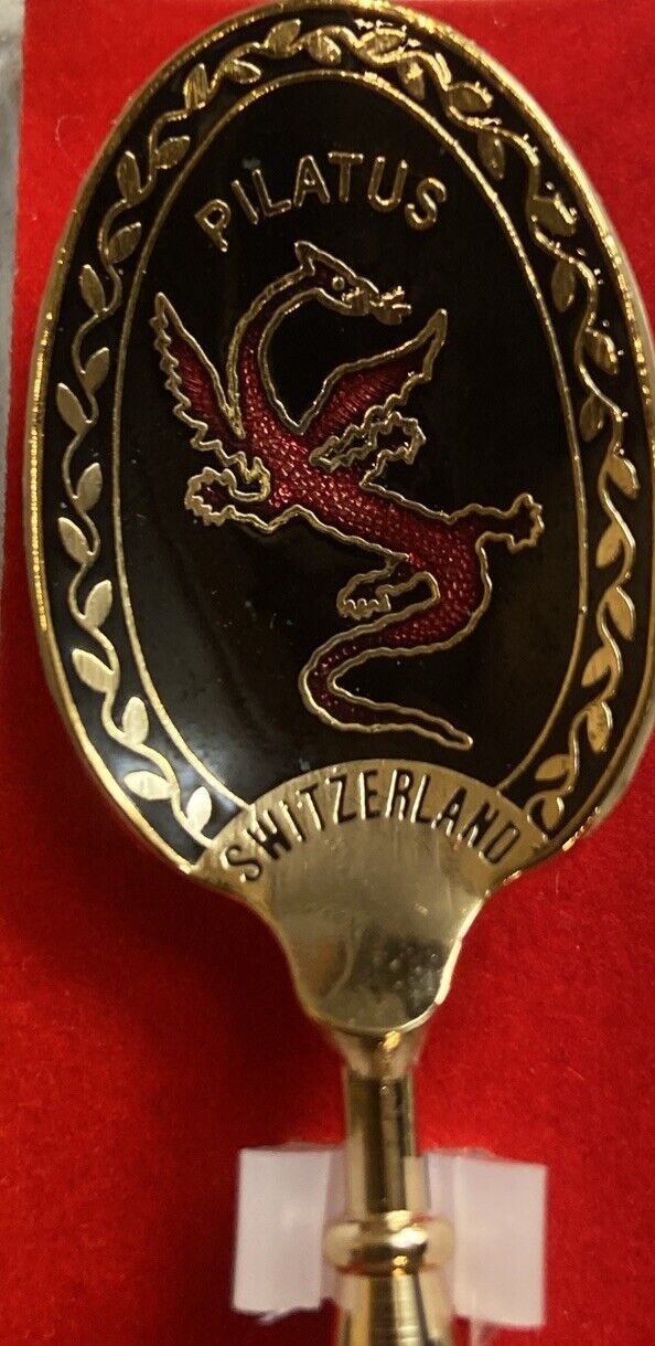 Vintage Pilatus Switzerland Collectors Spoon Black Red Dragon.
