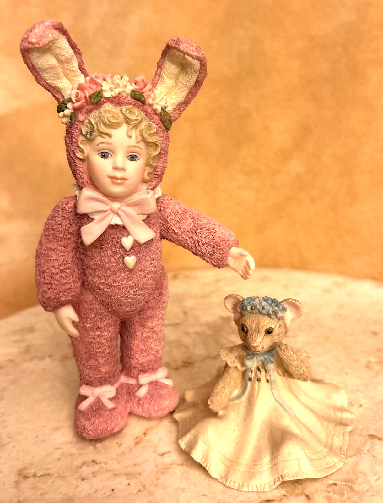 Jan Hagara Pink Bunny C22344 Figurine and Bonnie’s Bear Toy Mini C11374 Lot Of 2