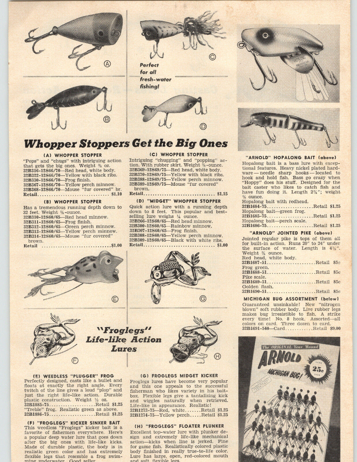 1953 PAPER AD Arnold Hopalong Fishing Lure Whopper Stopper Moby Dick Mitchell